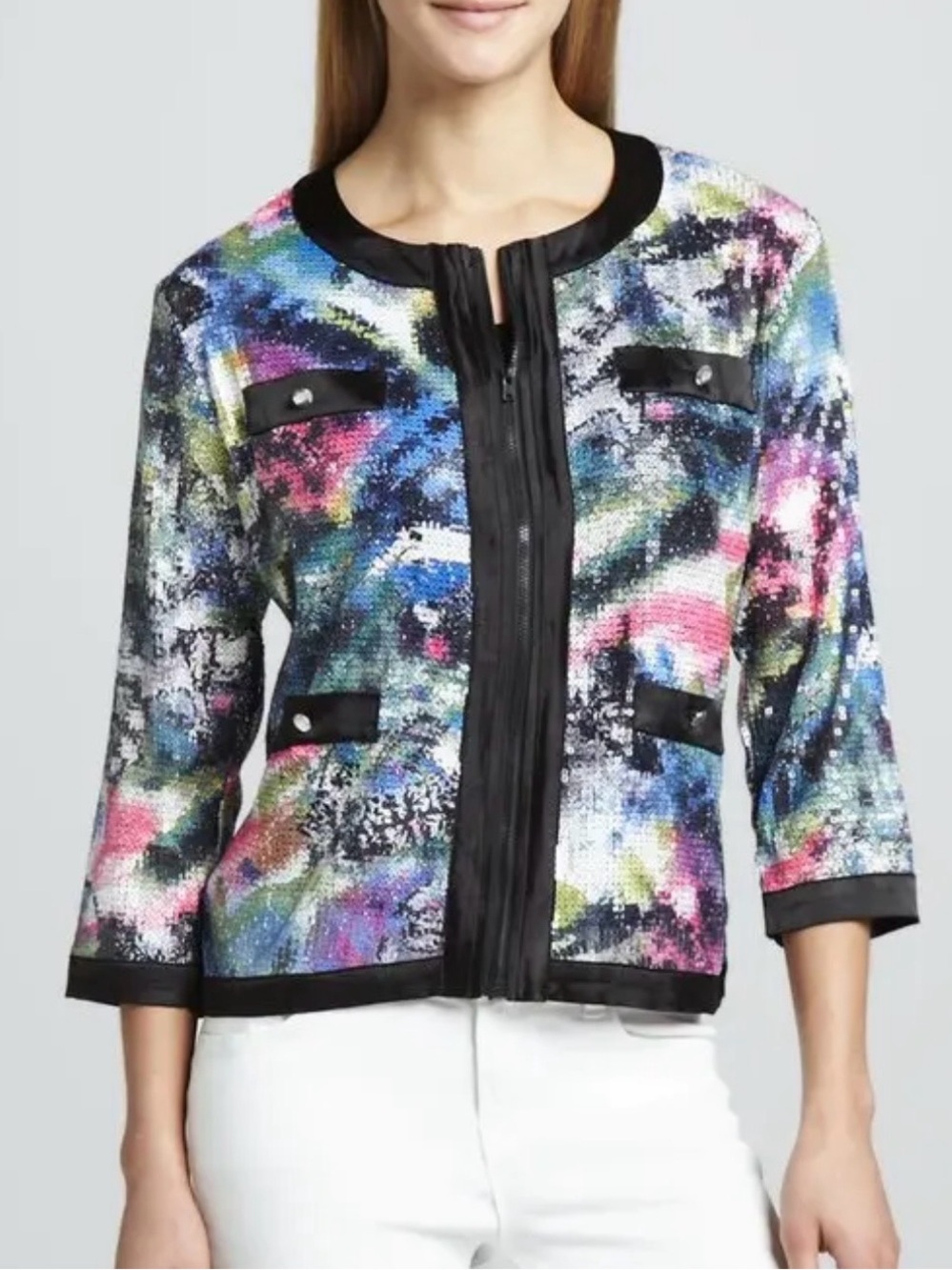 Michael Simon multicolored sequin full-zip jacket blazer Size XL
